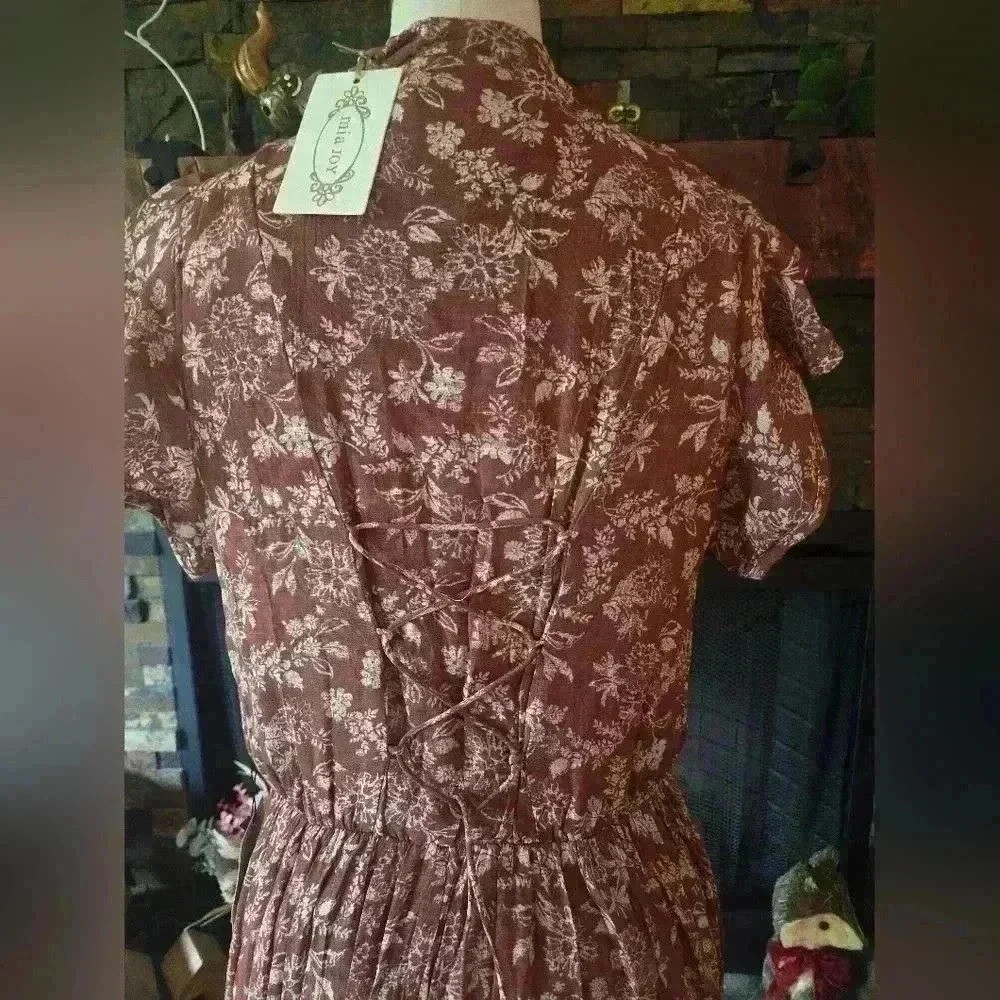 Burnt orand floral dress - Picture 2 of 3